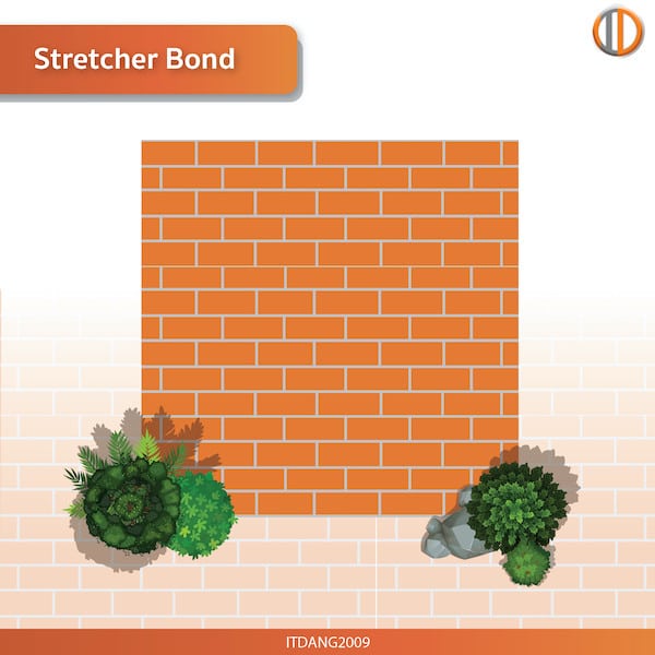 การใช้อิฐแดงปูพื้น รูปแบบ Stretcher Bond