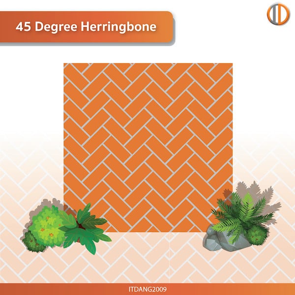 การใช้อิฐแดงปูพื้น รูปแบบ 45 Degree Herringbone