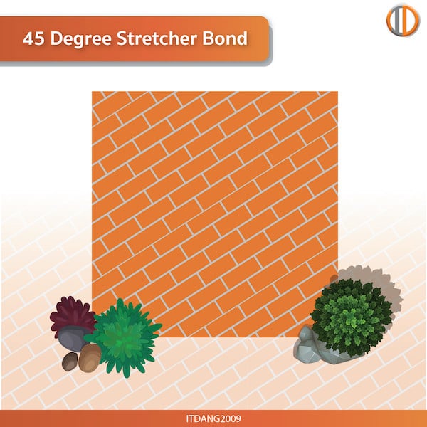 การใช้อิฐแดงปูพื้น ในรูปแบบ 45 Degree Stretcher Bond